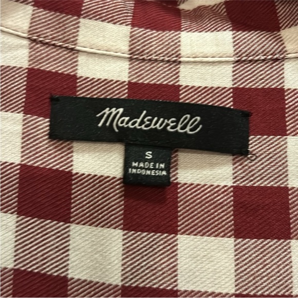 Madewell Burgundy and White Checkered Blouse - Picture 2 of 5